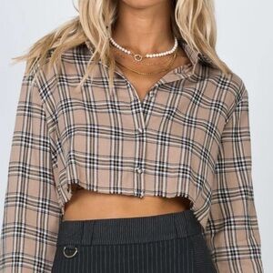 Princess Polly Tan and Black Plaid Cropped Shirt